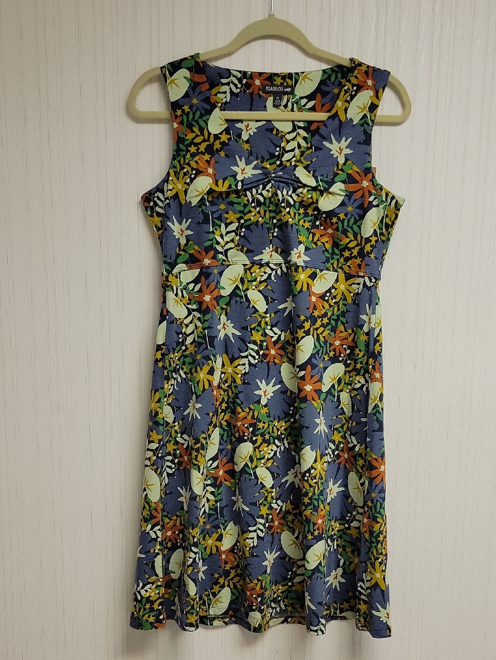 Toad&Co Blue Floral Midi Rosemarie Dress W/Green & Orange Accents New Medium - Picture 1 of 7